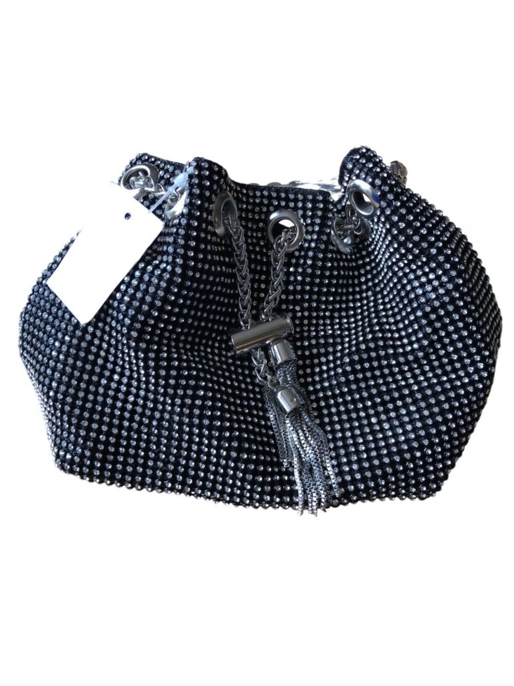 Black Rhinestone Bucket Bag Chain Handle Crossbody Strap Evening Formal Purse - Picture 6 of 11
